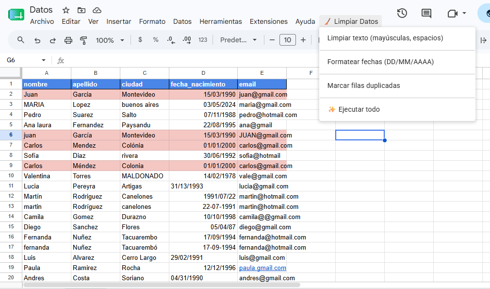 Herramienta de Limpieza de Datos para Google Sheets